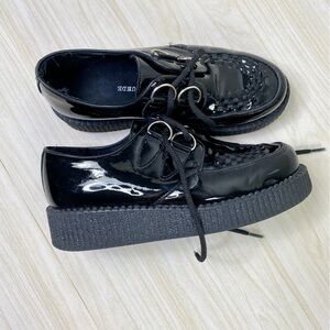 London Underground Black Patent Platform lace up Loafers size 6